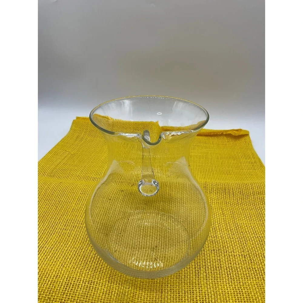 Vintage Glass Pitcher Unisex OS Clear Hand Blown Ice Lip Serving Carafe